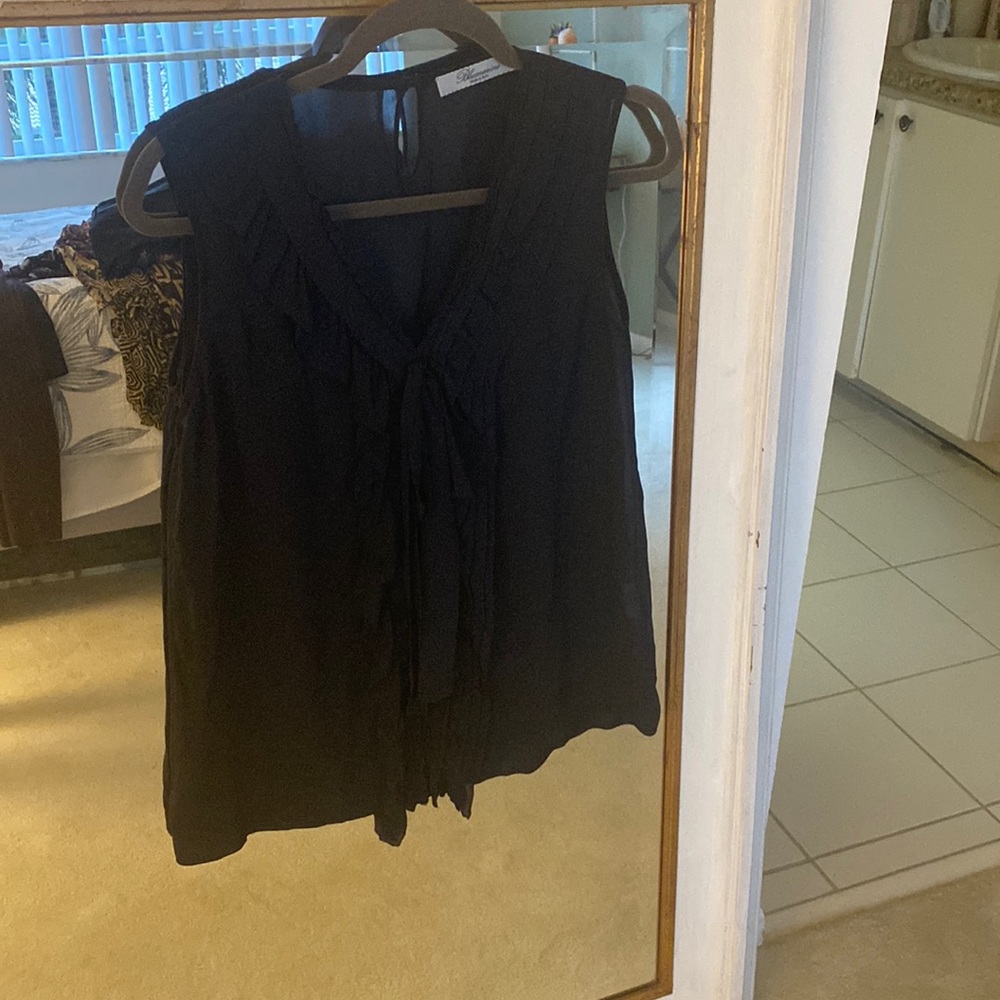 BLUMARINE BLUE SILK TOP OR BLOUSE WITH BOW ACCENT ON CHEST